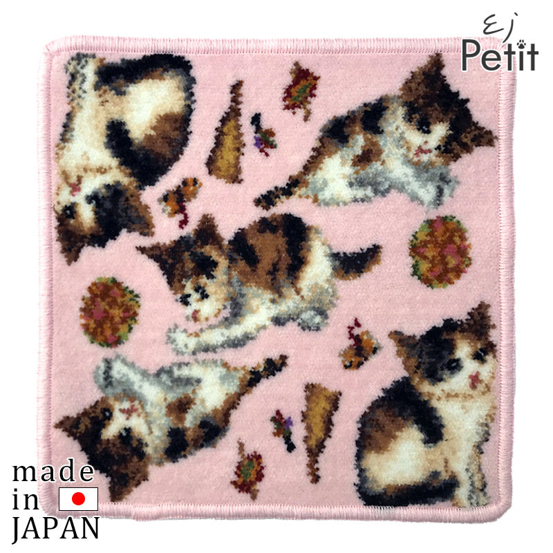 日本製 犬猫柄 三毛猫 ミケ ねこ ネコ柄 23cm 綿100% ハンカチ タオル