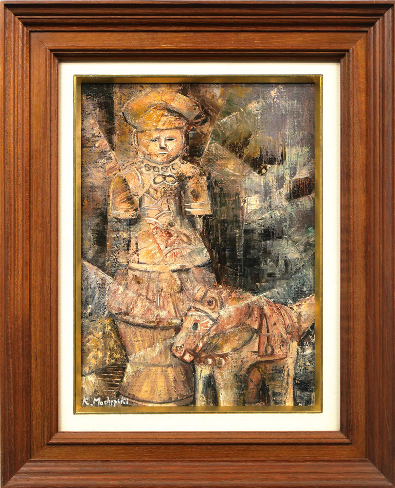 望月一雄「埴輪」油絵・F4号 絵画買取・販売の小竹美術