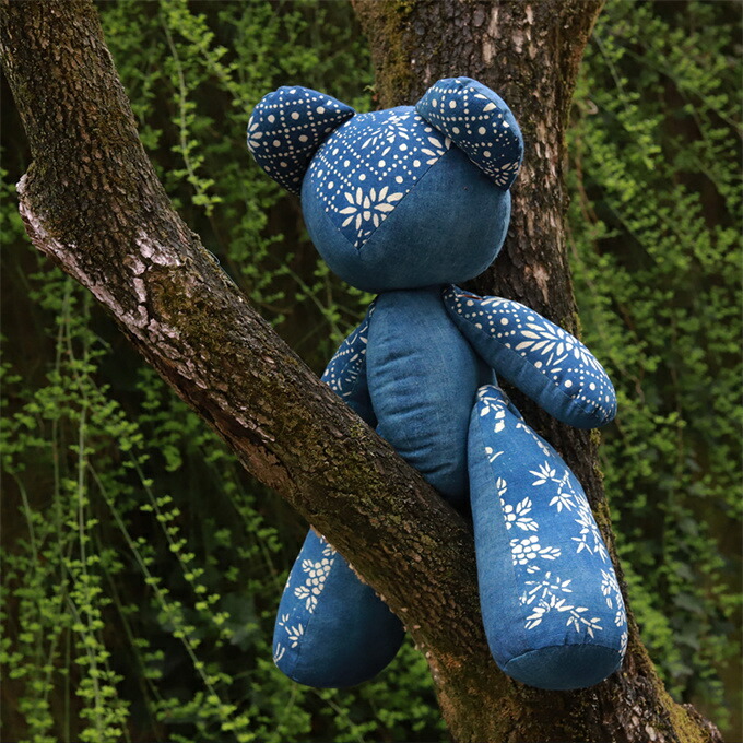 楽天市場】【草木染・手作り一点物】藍染め古布のくまぬいぐるみ｜天然