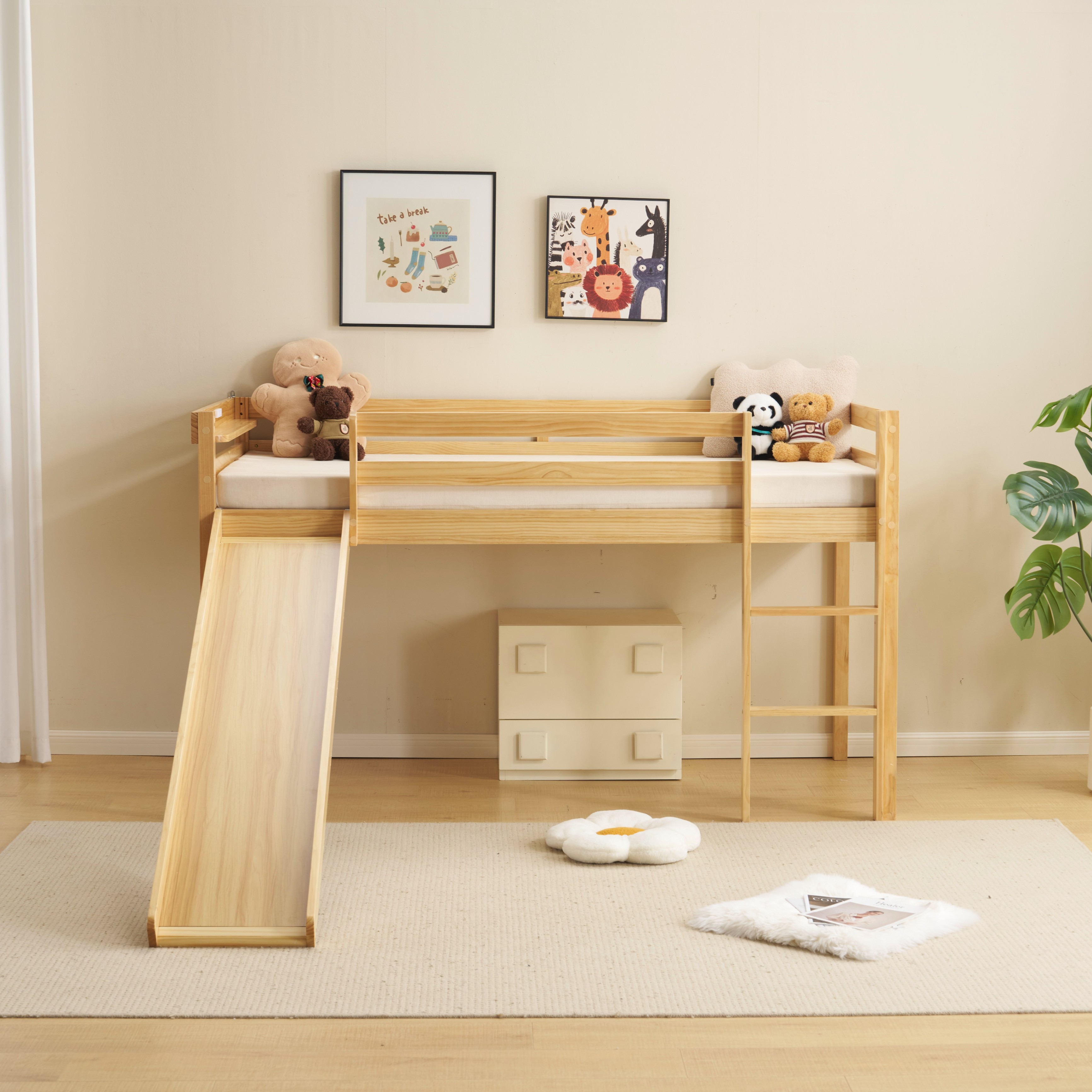 楽天市場】ロフトベッド 頑丈 ロータイプ 階段付き 天然木 コンセント
