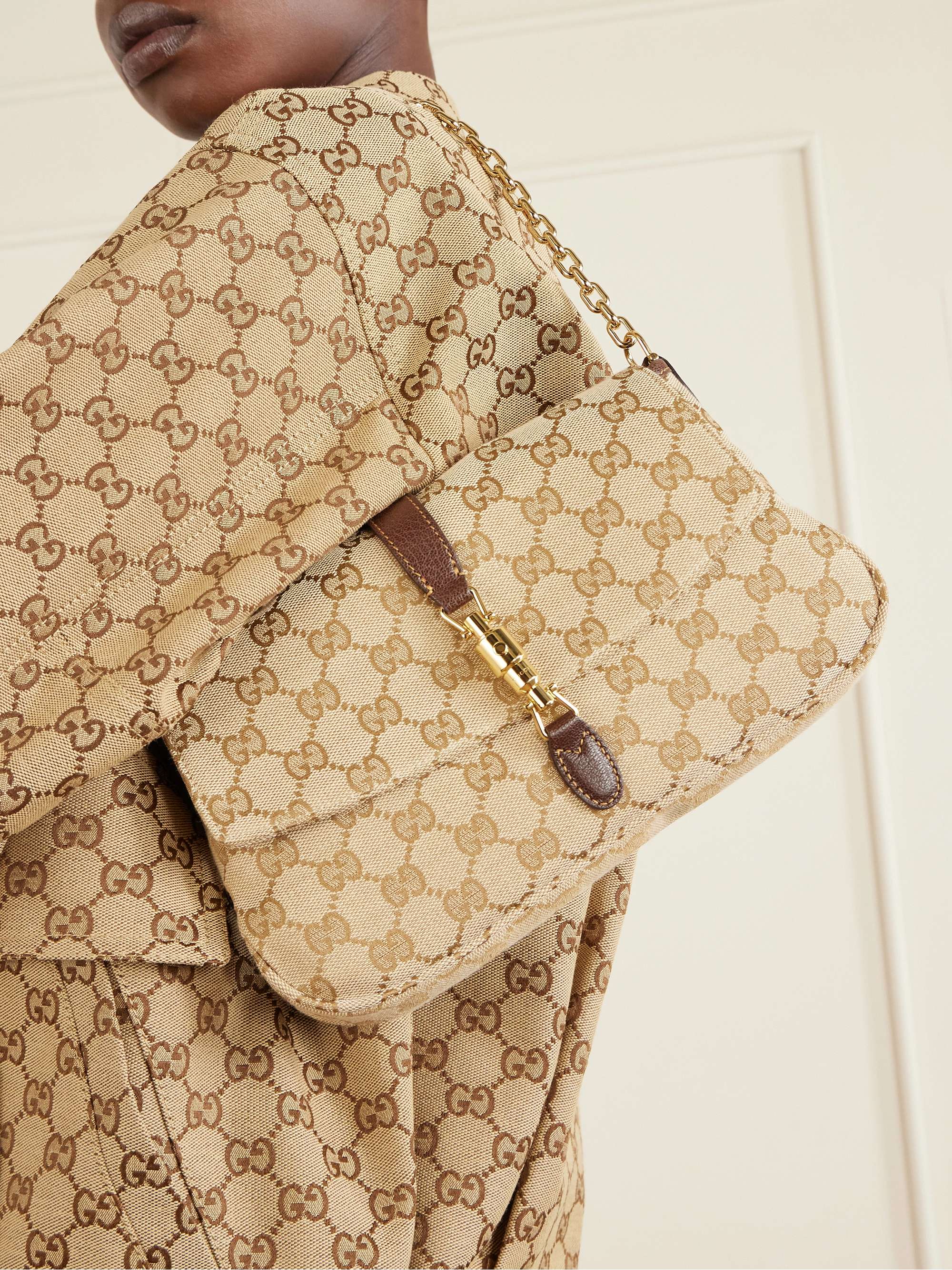 GUCCI Aperitivo leather-trimmed canvas-jacquard shoulder bag | NET