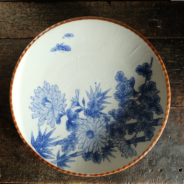 花と蝶々◇伊万里 十寸印判イゲ大皿 骨董/antiques 器 暮らしに 大正