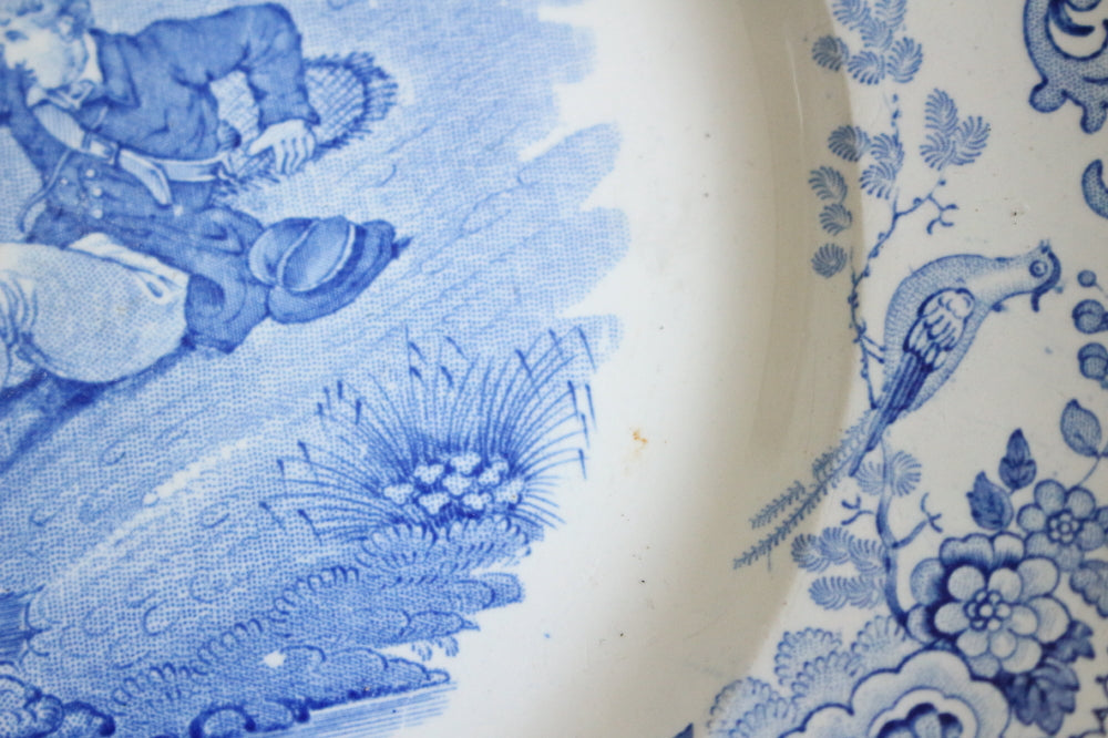 クレイユモントロー窯ブルーのトーキングプレート（直径20.5cm）狩猟