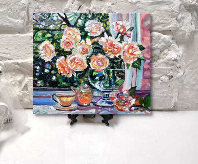 送料無料】ロシア バラの絵画花のアート絵画オリジナルのオイルアート