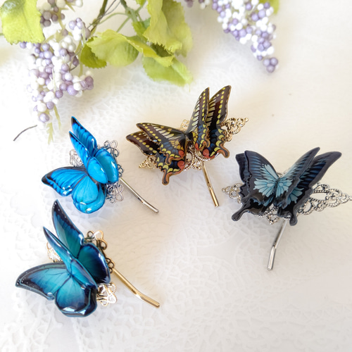 蝶々ポニーフック♪】アゲハ蝶 オオルリアゲハ モルフォ蝶 モルフォ蝶