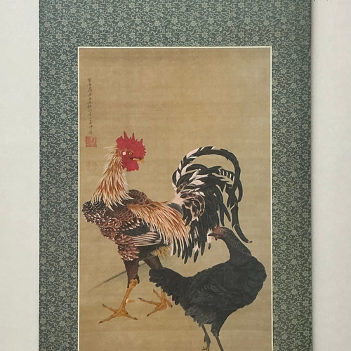 掛け軸 日本の名画 伊藤若冲 大鶏雌雄図 その他インテリア雑貨 表具 月