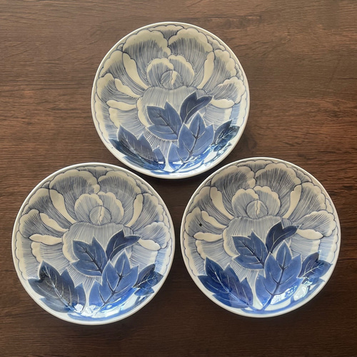 古伊万里染付牡丹6寸皿3枚 中皿 antique art nozomi 通販 18205960