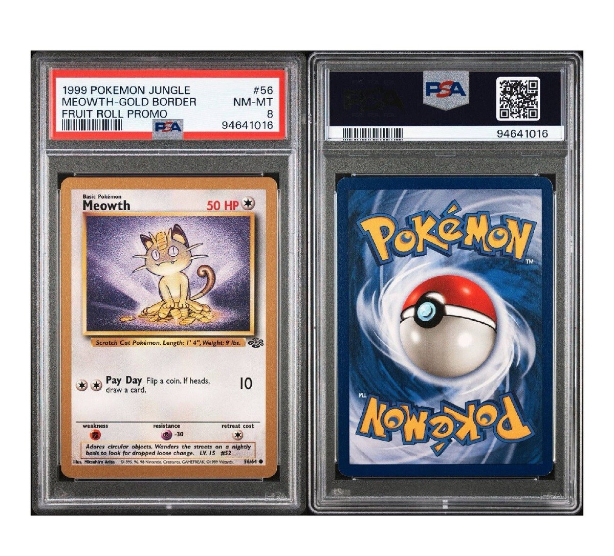 PSA 8 Near Mint Meowth Gold Border Exclusive Promo Pokemon Card