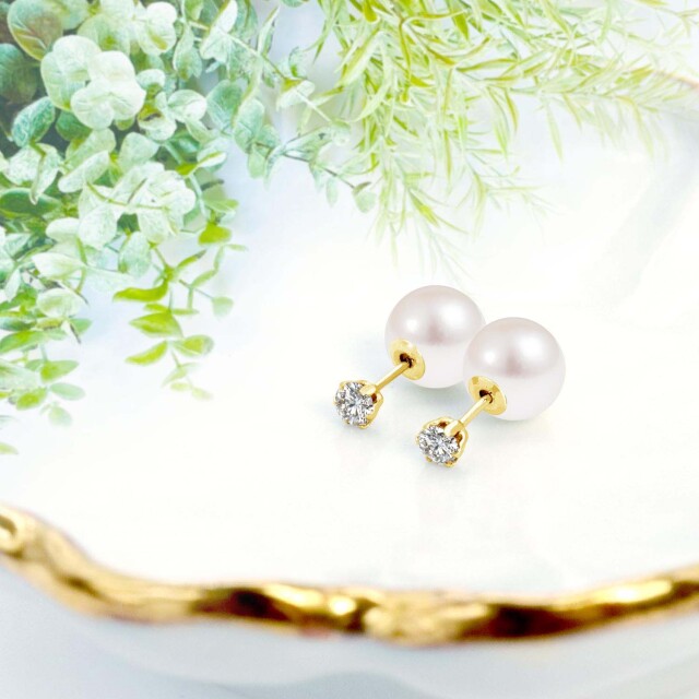 ピアス 両耳 ダイヤモンド 計 0.3ct あこや真珠 ピアスキャッチ
