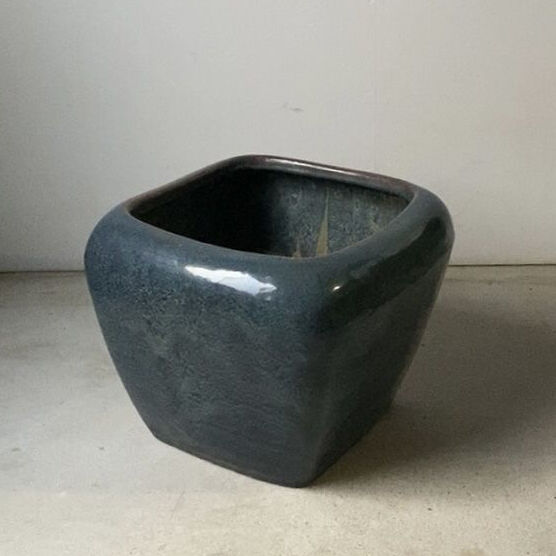 古い四角火鉢 最大幅45cm 海鼠(なまこ)釉 瑠璃釉 深海色 メダカ鉢 睡蓮