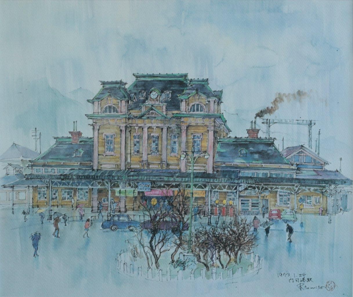 リトグラフ版画 富田利吉郎「門司港駅」 商品番号33080504 - 絵のある