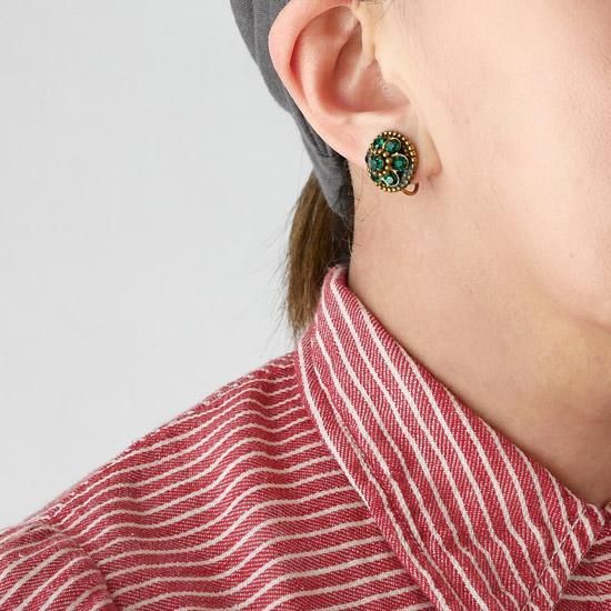 J0439 1950年代アメリカ製coroグリーンラインストーンイヤリング