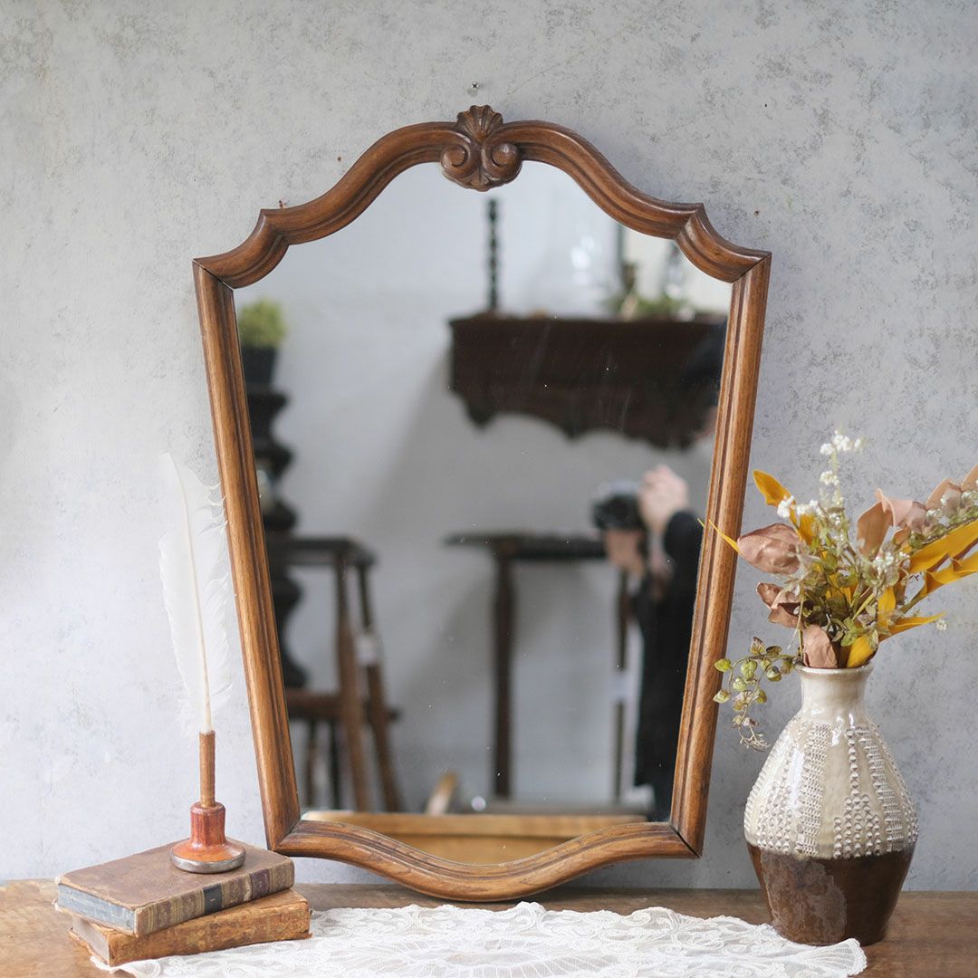 アンティークミラー シェルモチーフ 木製フレーム フランス(☆2月27日