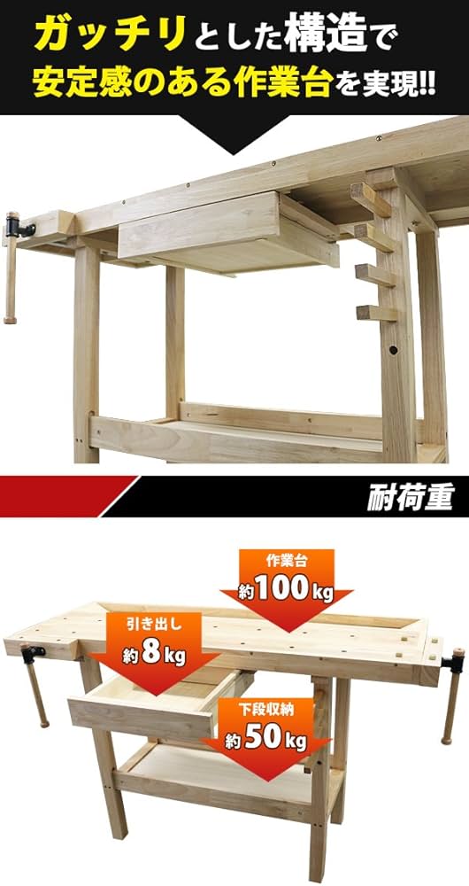 Amazon.co.jp: ワークベンチ 木工作業台 天板幅約1367mm 天板奥行約