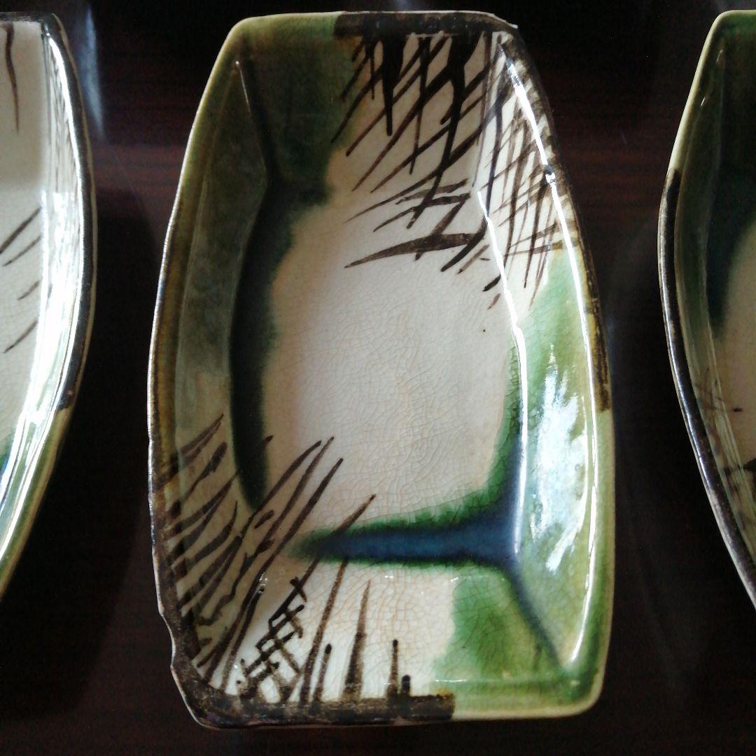 瀬戸焼　織部舟形長皿　10枚　15.4cm　大正～昭和初期