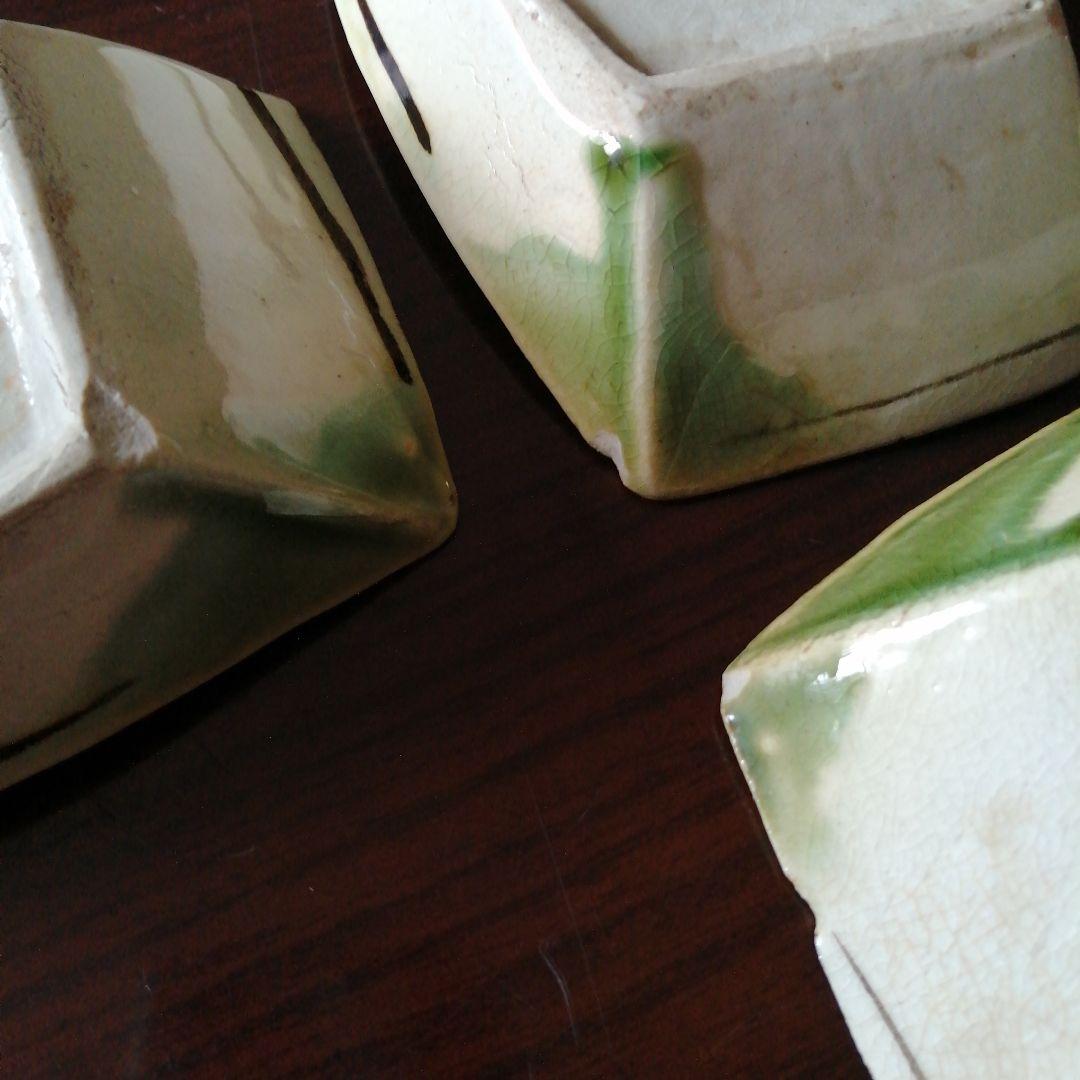 瀬戸焼　織部舟形長皿　10枚　15.4cm　大正～昭和初期