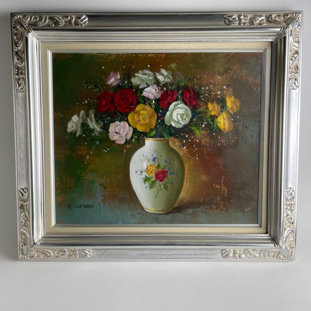 藤原英信 油彩 油絵 薔薇 バラ Yahoo!オークション - 真作 藤原英信 油彩「ばら」画寸 F10 兵庫県出身
