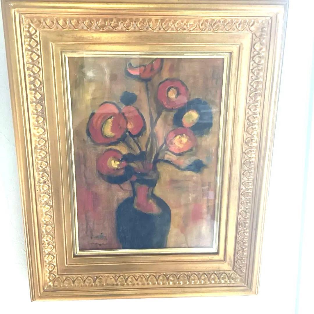 花　油彩画　アンティーク　値下げしました‼️ 静物画油絵『花のある暮らし』 - 薔薇と天使のアンティーク