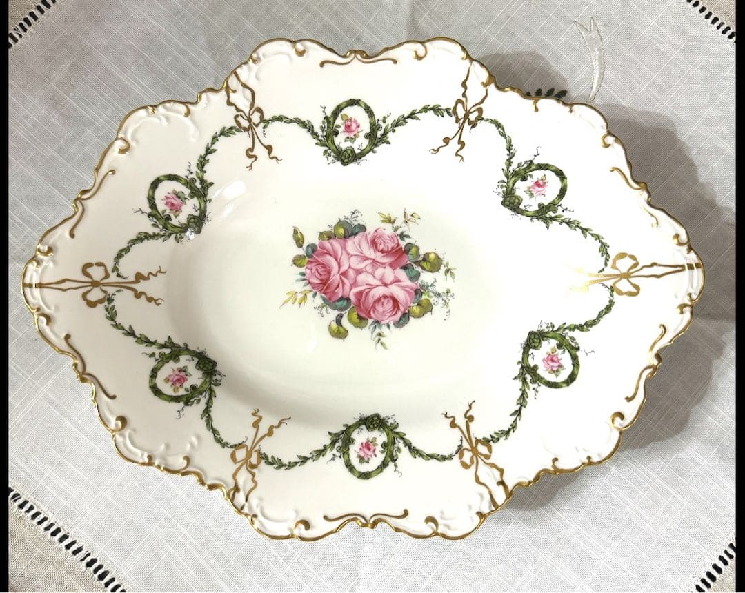 ロイヤルクラウンダービー　リボンプレート　アンティーク　ロールセリニャック ロイヤルクラウンダービー リボンプレート アンティーク ロールセリ