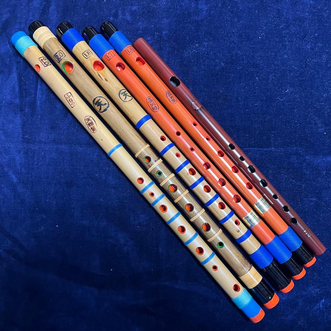 天雅笛 各種5本、蝴蝶篠笛 ロツレチ笛1尺5寸管 １本　合計６本まとめ売り 秀郎 素竹篠笛 7穴6本調子 | 祭り用品専門店の祭すみたや