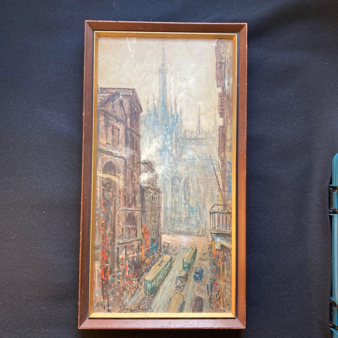 大聖堂風景　作者不詳　油絵　額61×33絵57×28cm ヨーロッパ街の風景 楽天市場】油彩画 F6号 広瀬和之 「パリの街角」 真筆 額入り 額装絵画